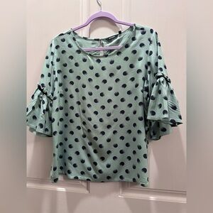Studio Mint Green Polka Dot Ruffle Sleeve Top